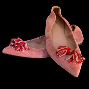 J. Crew Pink Suede Leather Pointed Toe Flats, 9